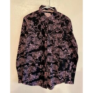 NEW Cowgirl Hardware Black Pink Floral Print Long Sleeve Snap Western Shirt L